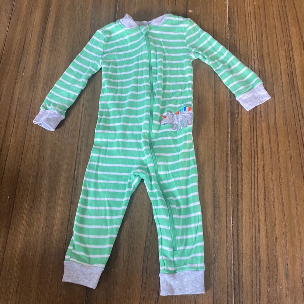 Little Me green stripes Dinosour pjs